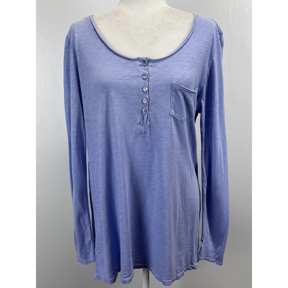 Soft Surroundings Tunic Henley Shirt Sz Medium Womens Casual Long Sleeve Purple
